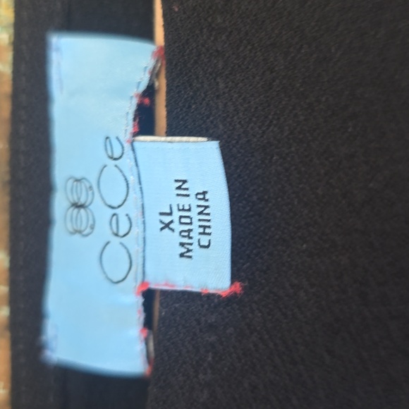 CeCe Black Knit Top with Red Floral Puff Sleeves, Size XL - Picture 3 of 4